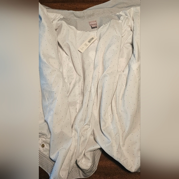 Chico’s Blue & White Striped Indigo Snap Front Jacket Roll Tab Sleeves, SZ 3 NWT - Picture 10 of 16